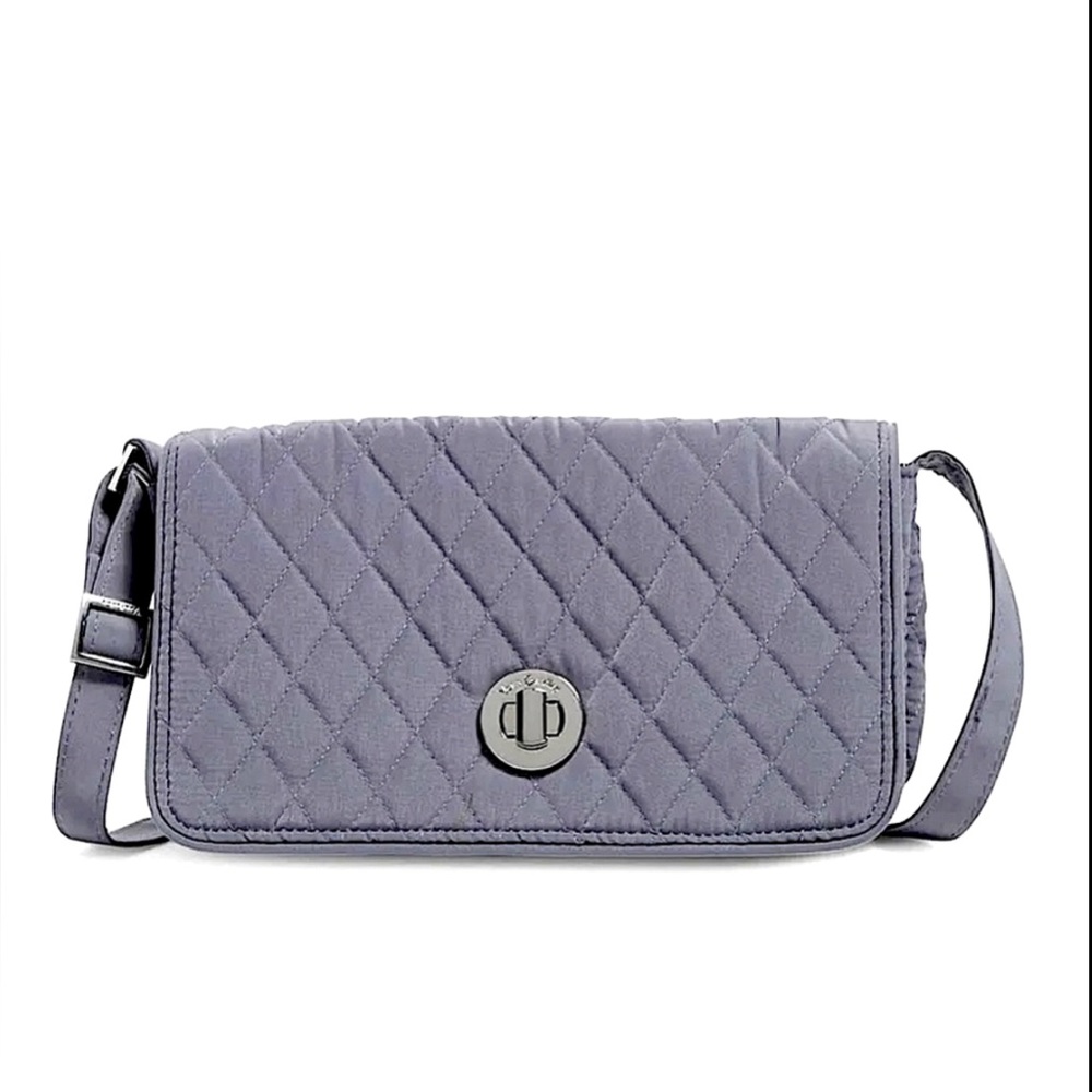 Vera Bradley $95 NWT Turnlock Crossbody Shoulder Bag Carbon Gray Purse Lt Weight